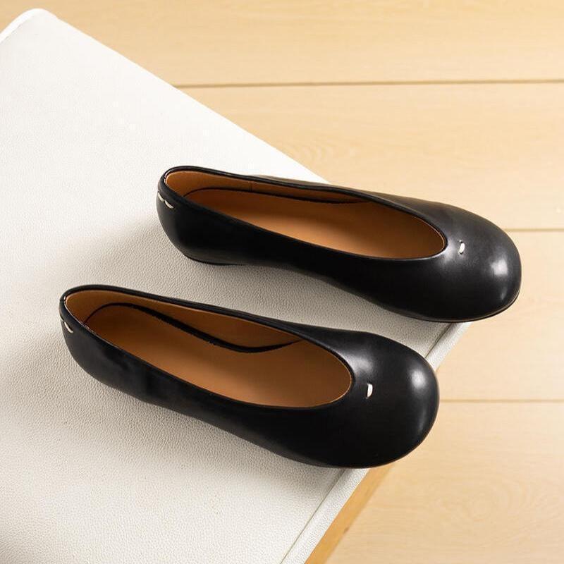 [Milk Good Soft Sole Big Head Shoes] Round Head Small Red Ladyshoes Niche Grandma Shoes Light Mouth Versatile One Pedal Single Shoes Women