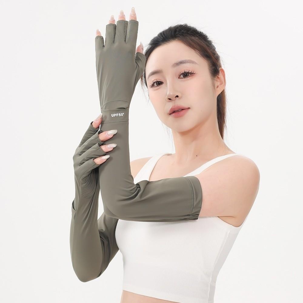 Non-slip Long Sleeve Solid Color Sunscreen Sleeve Gloves Thin Summer Arm Cover  Driving