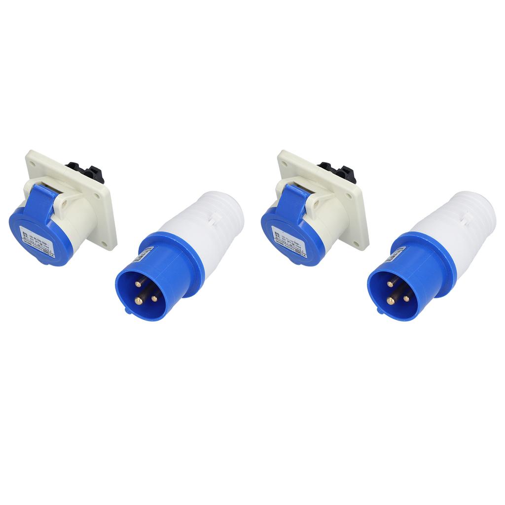 2 Set Industrial Power Connector 3 Pin Single Phase Aviation Plug Socket 220V250V 16A 2P+E