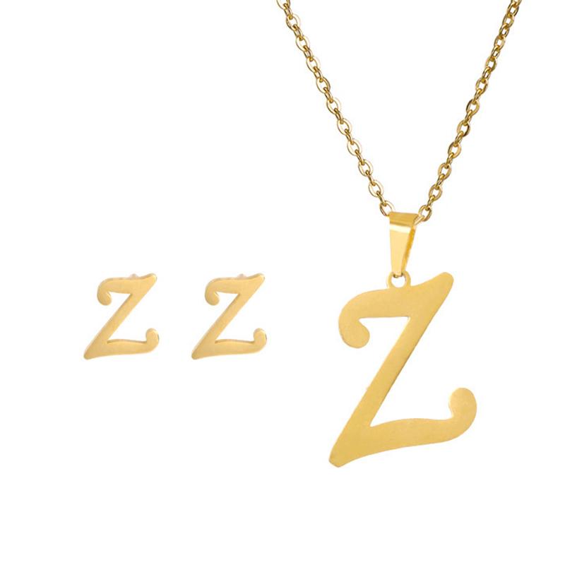 Fashion Stainless Steel A-Z Alphabet Initial Necklace 26 English Letter Earrings Necklace For Women Set Personalize Jewelry Gift CLE