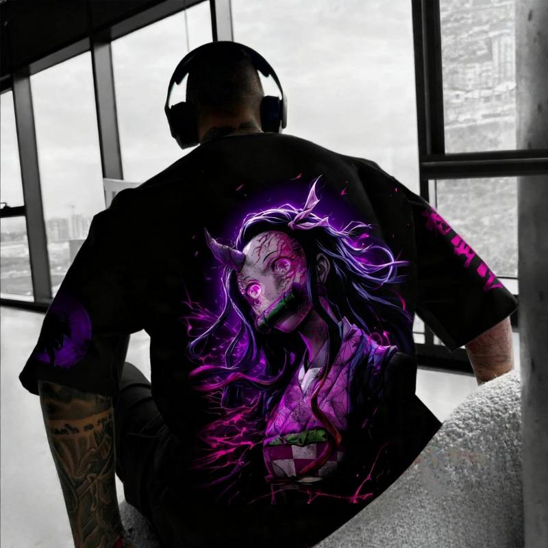 

Demon Slayer Anime Nezuko Printed T-shirt 2026 Men s and Women s Autumn/Winter New Harajuku Large Loose Casual Parent Child Top S