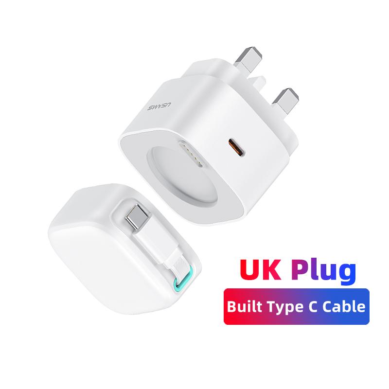 

Новое выдвижное магнитное USB-зарядное устройство GaN с вилкой EU US UK 35 Вт, быстрое зарядное устройство для телефона Type C PD, встроенный кабель для быстрой зарядки для путешествий 06-white UK plug