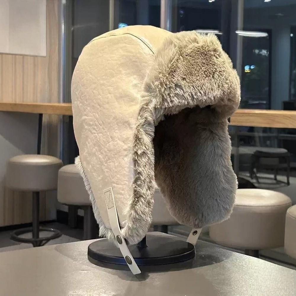 Vintage Pu Leather Pilot Hat Thicked Ear Protection Hat Neutral Winter Ski Cap Cycling
