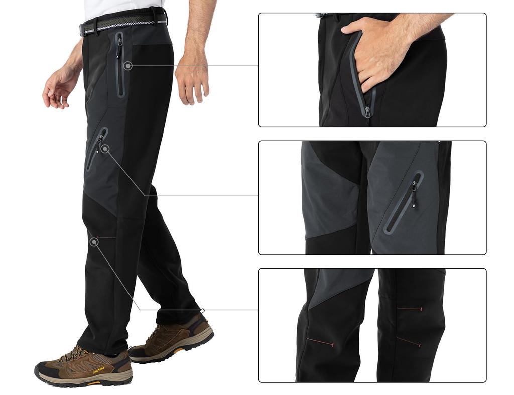 Gopuune Men's Winter Pants, Fleece-Lined, Windproof, Water-Repellent, Warm, and Abrasion-Resistant for Hiking, Cycling, and Work Wear (Black, Size L)