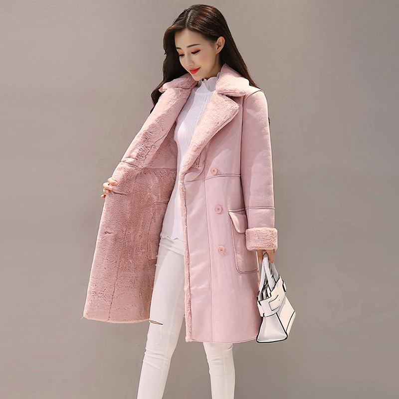 Abrigo de invierno cálido con forro de piel de ante para mujer, nueva moda europea, chaqueta gruesa de invierno, abrigo largo, gabardinas cálidas para mujer