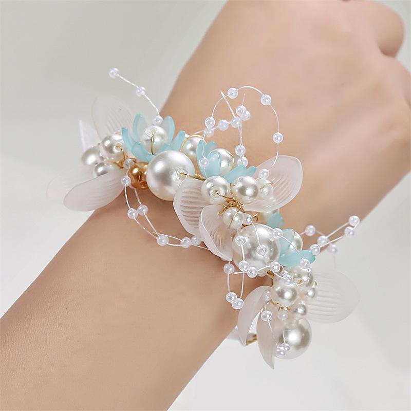 

Цветок на запястье Жемчужный корсаж Подружка невесты Дети Цветок на руку Свадьба Красивая невеста Свадебные браслеты Девочки синий