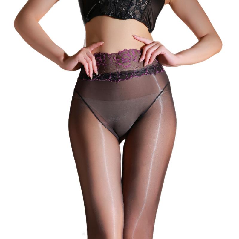 Women'S Stockings Lace High Waist Aurora Pantyhose Seamless Sexy Oil Shiny 512-Pin Transparent Sockings Exotic Lingerie