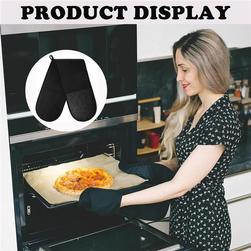 Guantes negros para horno, guantes dobles resistentes al calor, manoplas para horno, accesorios de cocina, soporte para olla caliente lavable