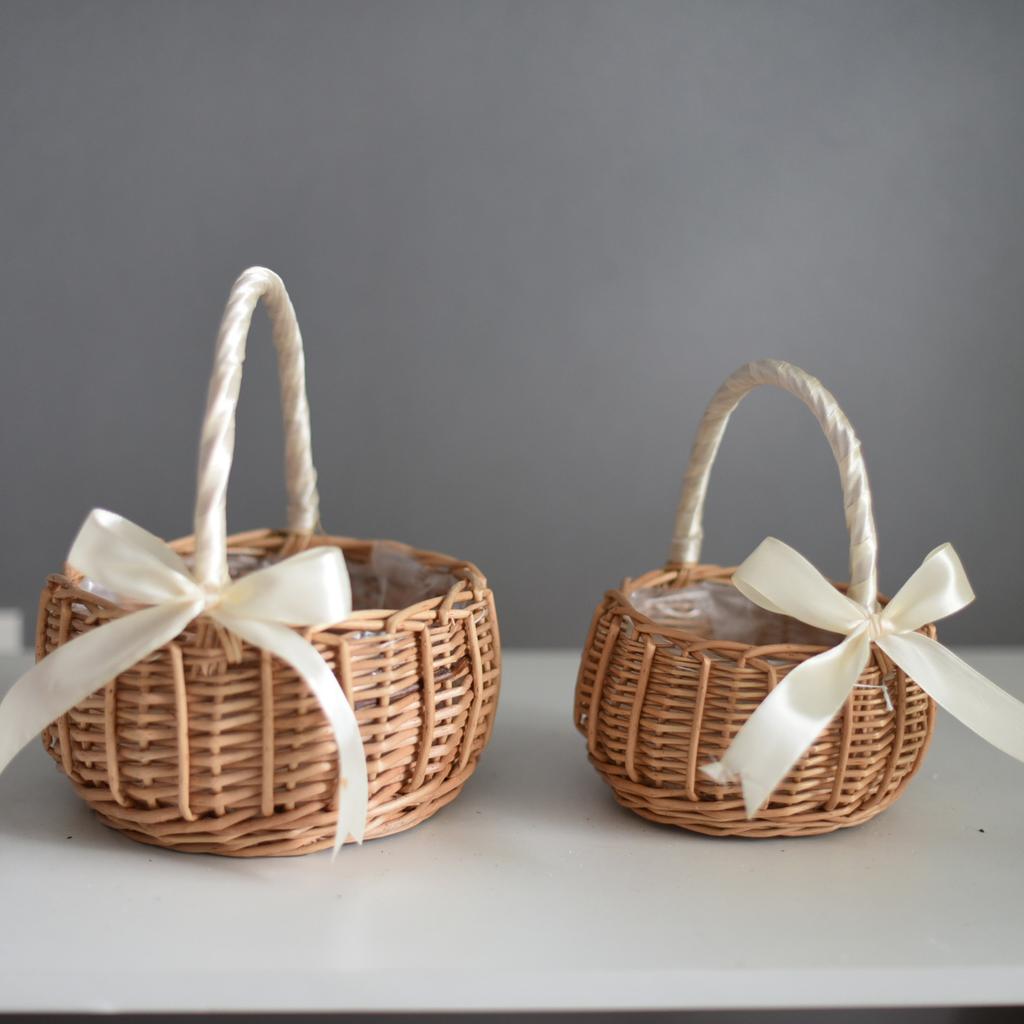 Handwoven Flower Girl Basket Natural Bamboo Rattan for Wedding Decor Multipurpose Home Centerpiece & Storage Eco-Friendly Gift