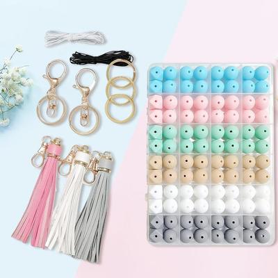 106 Stück Runde Silikonperlen Set Schlüsselanhänger Bastelset Für Schlüsselanhänger Halskette Armband Schmuckherstellung