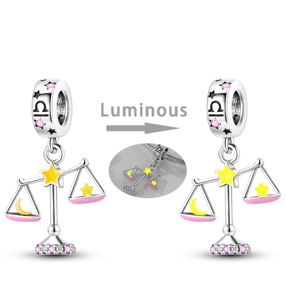 Zodiac Signs Original Charms Copper Glow In Dark Pendants Beads Fit Bracelet Diy Jewelry Birthday Gift For Women