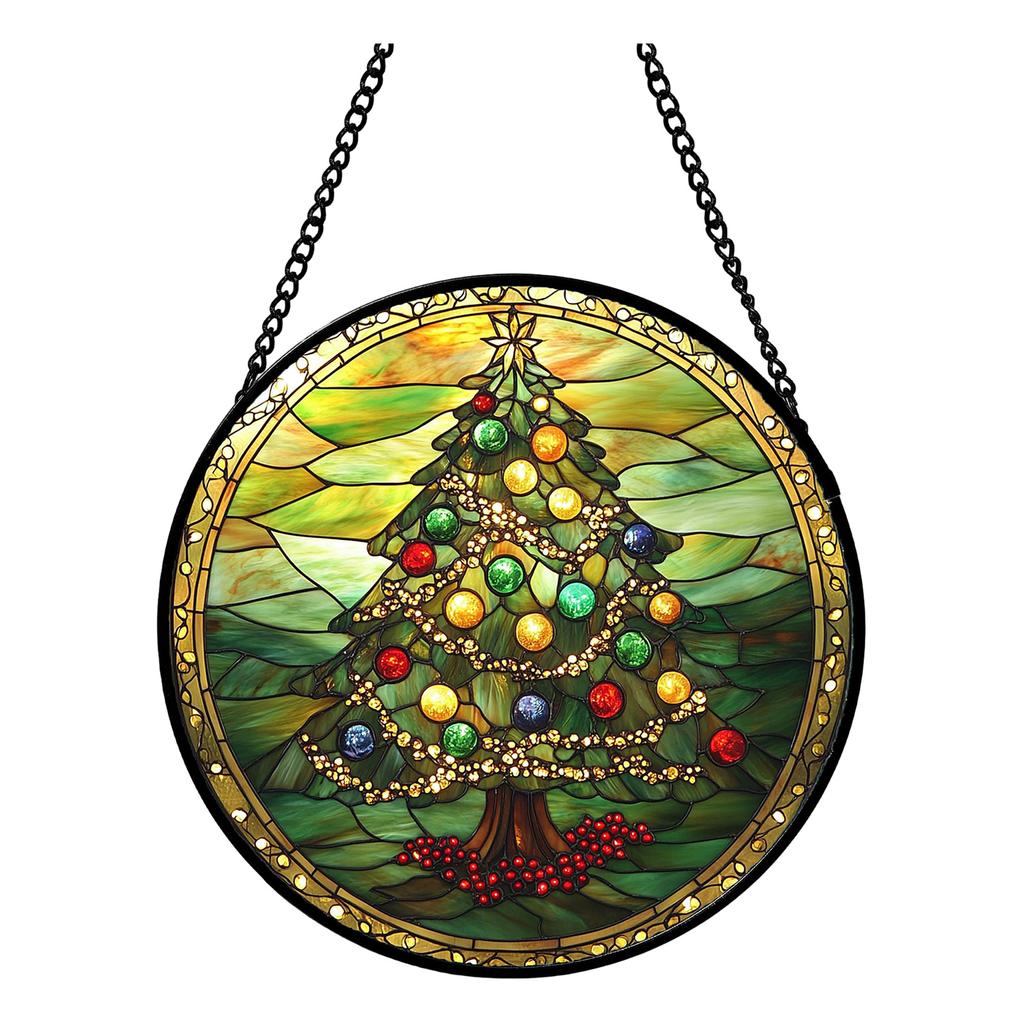 Acrylic Hanging Window Ornament Stained Glass Style Bird Design Round Shape Decorative Suncatcher with Chain for Indoor Outdoor Display