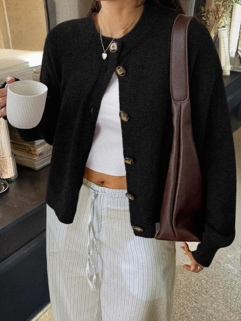 Casual Simple Button Long-sleeved Jacket Sweater for Women 2025 Autumn Winter
