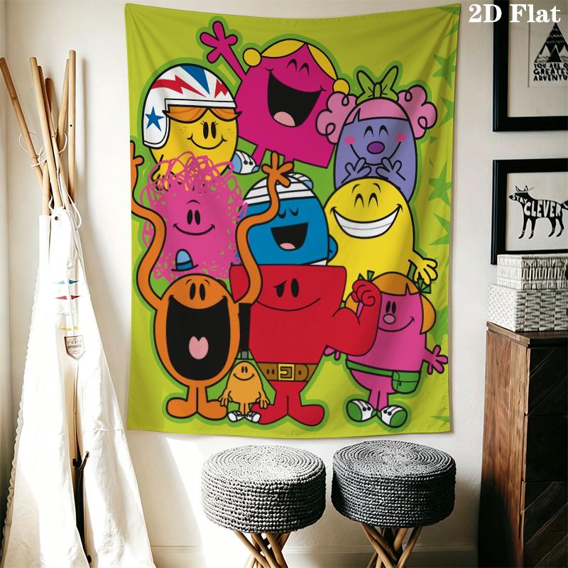 Mr. Men Little Miss Wall Tapestry Aesthetic Wall Hanging Printed Fabric Blanket Decorative Tapestries for Bedroom Living Room Home Decor