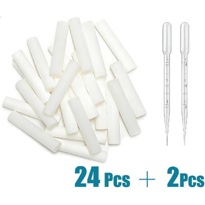 24Pack Wick Essential Oil Inhaler Replacement Kit, 4 cm (1 5/8 inch) Blank Nasal Sticks,or Essential Oil Inhalers. 2 Mini Droppers. for Essential Oil