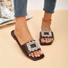 Plus Size Sandals Summer New Square Toe Open Toe Crystal Buckle Pop Foot Soft Sole Non-slip Wear-resistant Flat Roman Shoes