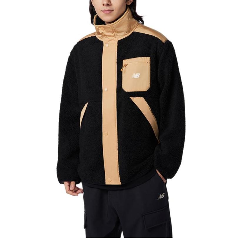 New Balance Velvet Jackets Men's Black Stand Collar Thickened And Fleece Lined AMJ33323-BK