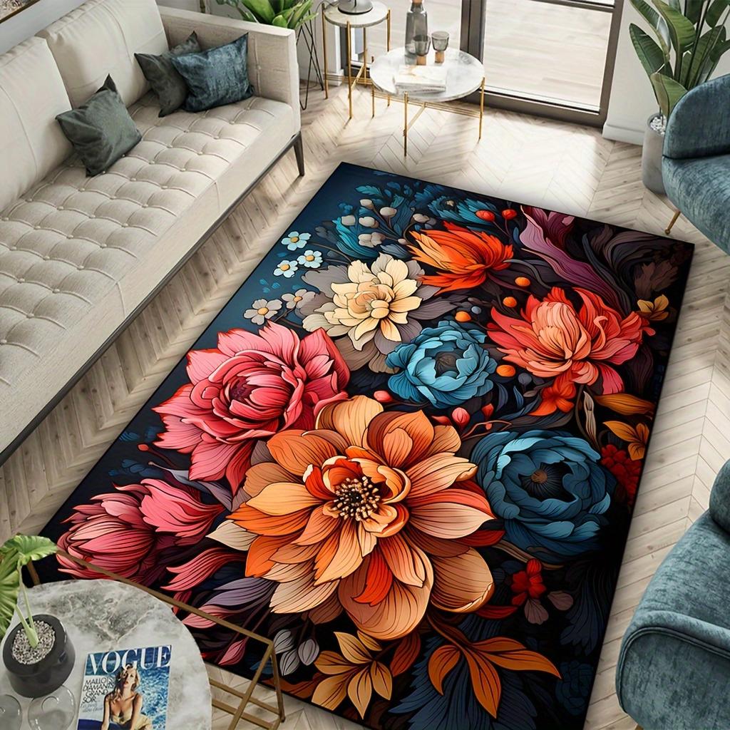 Colorful Peony Pattern Carpet, Non-slip Soft and Comfortable, Elegant and Generous, Bedside Mat, Decorate Beautiful Room