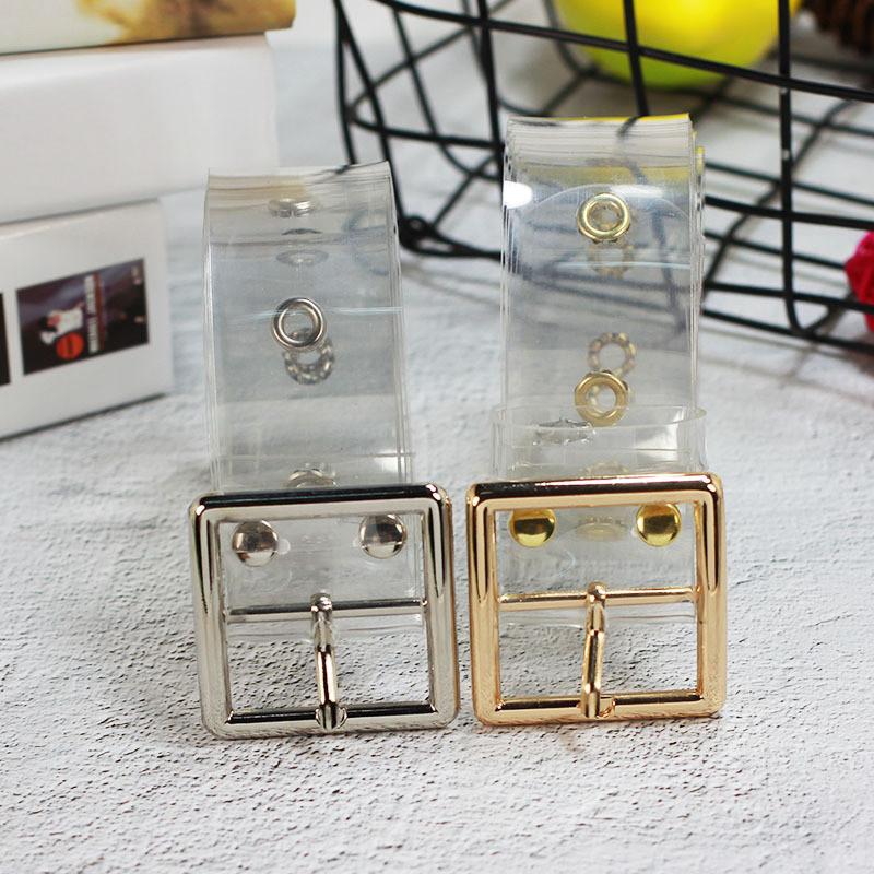 Circular Square Heartshaped Buckle Transparent Resin Belt Porous Belt Womens