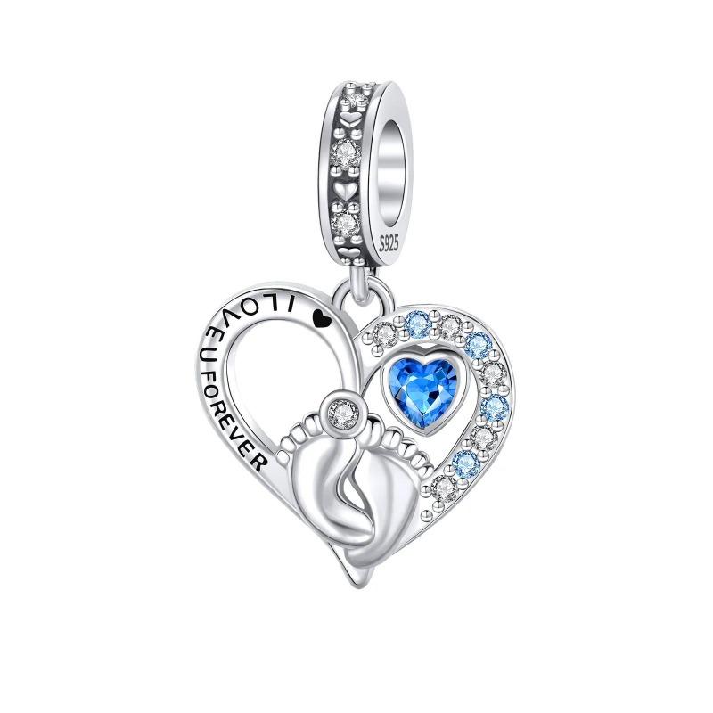 Sparkling Birthstone Charms Copper Heart Mom Key Pendant Bead Fit Original Necklace Bracelet Women Jewelry Diy Gift