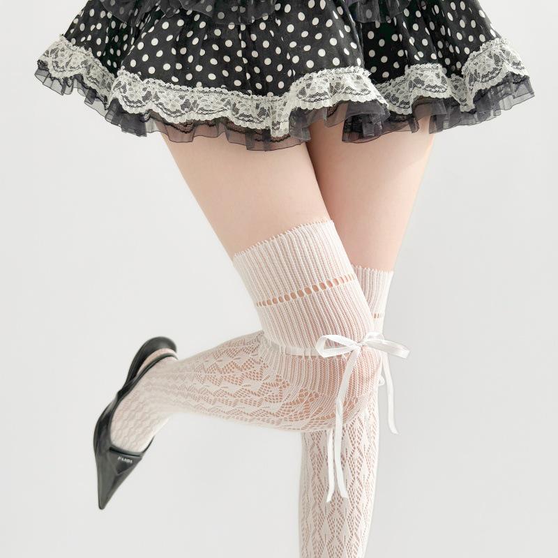New Over-the-Knee Lace-Up Geometric Fishnet Ballet Socks