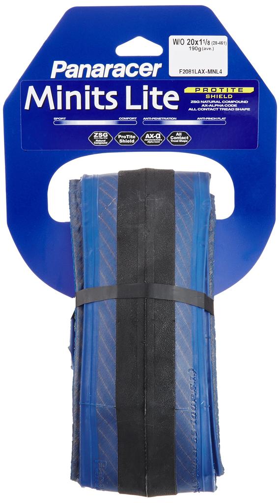 Panaracer Clincher Tire Minute Light Side Wheel Folding Riding [20×1 1/8] F2081LAX-MNL4 Black/Blue (Small Bicycle/City Commuting)