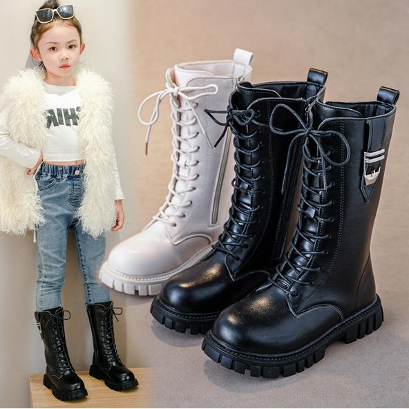 Autumn Long Boots For Girls PU Leather Trend Teenager Girl's Boots Korean Style Big Girl's Party Footwear