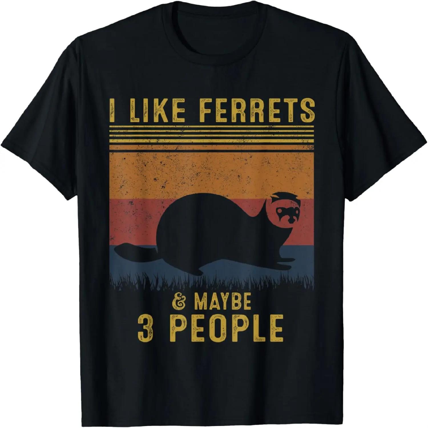 I Like Ferrets & Maybe 3 People Vintage Ferret Retro T-Shirt S