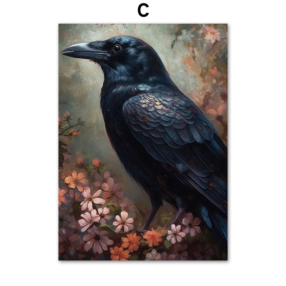 Dark Academia Rose Gothic Victorian Crow Witch Ghost Halloween Wall Art Canvas Painting Posters Print Pictures Living Room Decor