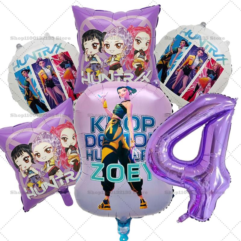 Kpop Demon Hunters Girl Birthday Balloons Decoration RUMI ZOEY MIRA Number Round Balloons Set Party Supplies Baby Shower Gift