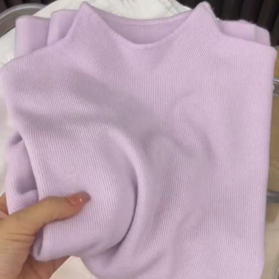 Simple Long-Sleeve Knit Sweater: Versatile Solid Color, Half-High Collar, Perfect for Autumn and Winter