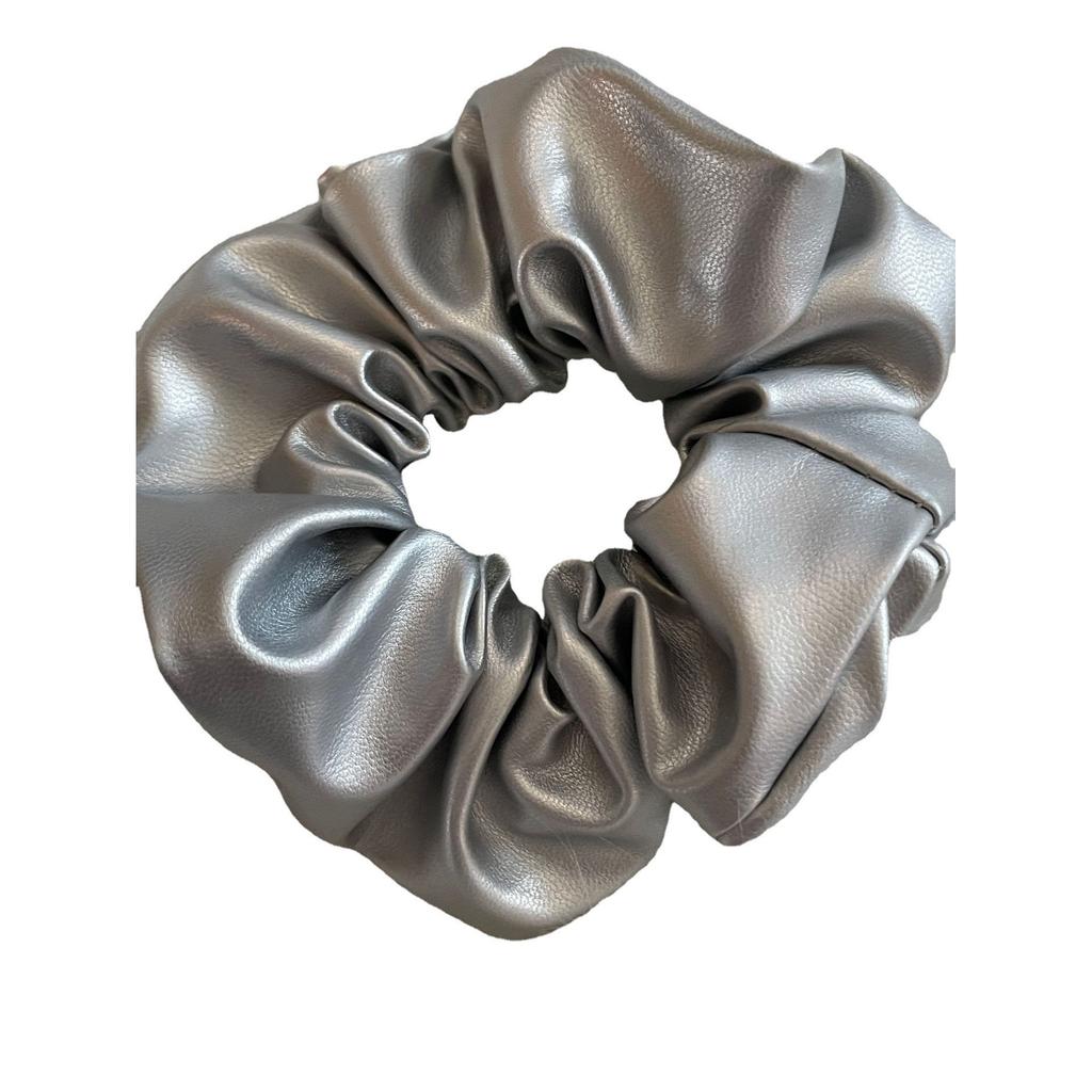 Fashion Niche Silver Leather Large Intestine Hair Band, Simple Hair Rope, High Sense Of High-End Ponytail, Tied Hair Rubber Band