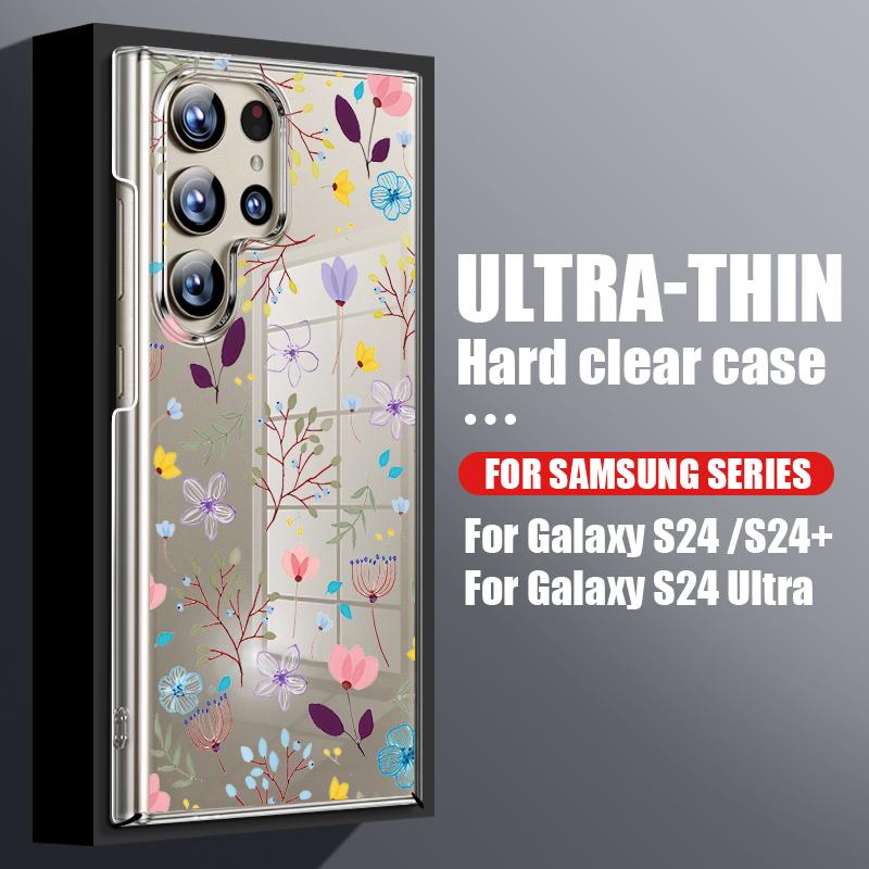 

Прозрачный чехол с цветочным узором для Samsung S24 S22 Ultra Plus S23 S1 S20 Fe A15 A16 A35 A34 A55 A54 A53 A52, жесткий тонкий квадратный чехол для ПК Samsung S24 FE