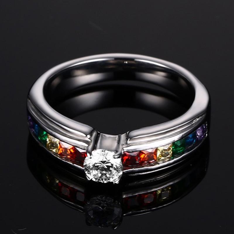 Six-Color Zirconium-Inlaid Titanium Steel Women's Ring - PR-008