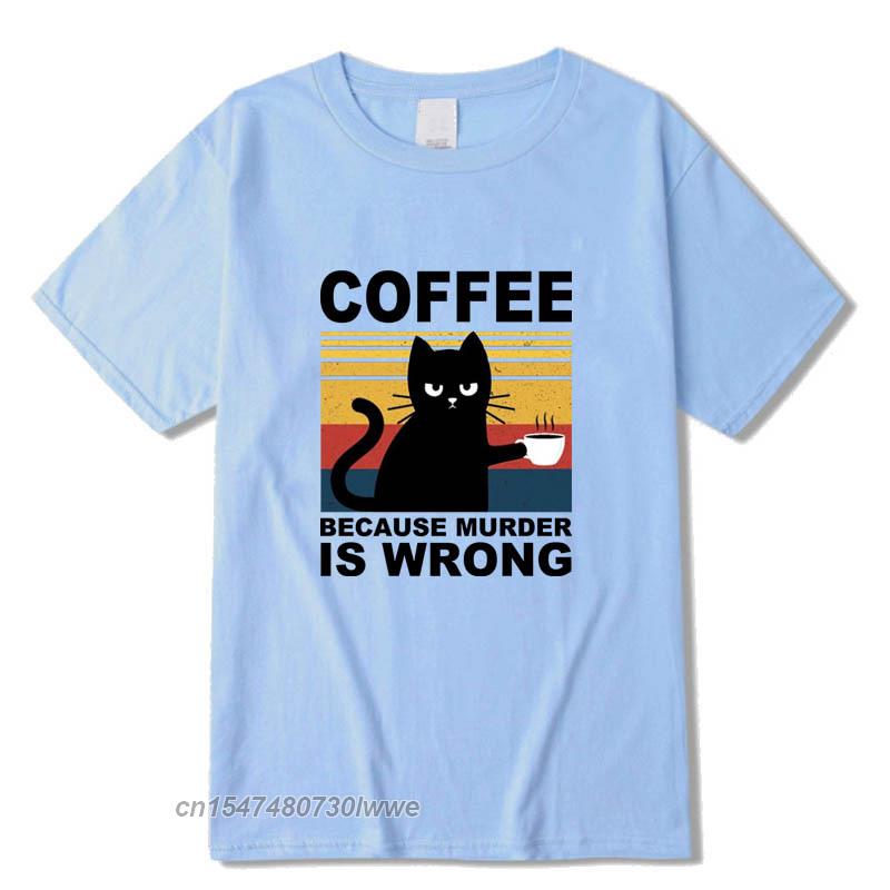 Cool Unisexs TShirt High Quality 100 Cotton Funny Cat Drinking Coffee Printing Casual Cool Loose Crew Neck TShirt Male Tops