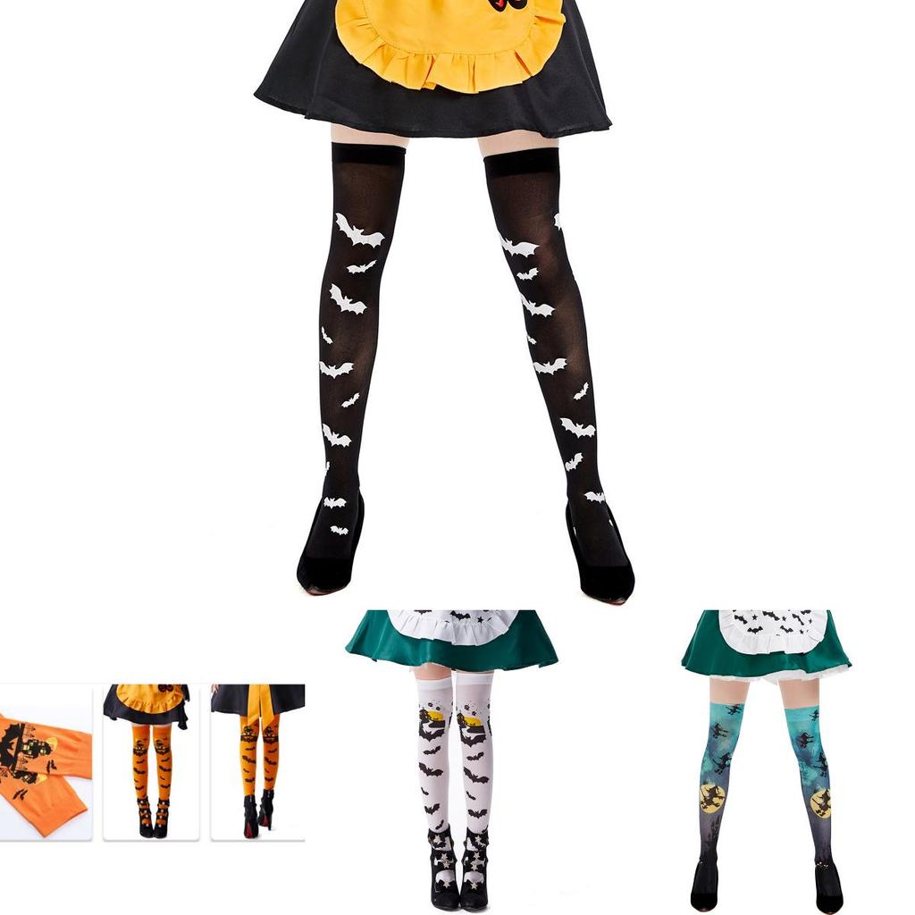 Halloween Costume Accessories Over The Knee Socks With Bat Print For Ladies