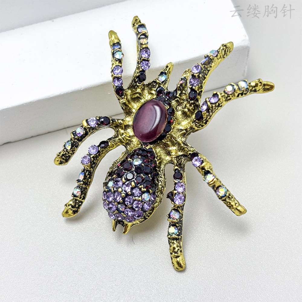 Vintage Style Overcoat Brooch Shining Rhinestones Decor Spider Shape Shawl Scarf Pin Men Suit Coat Simple Badge Fashionable Accessories