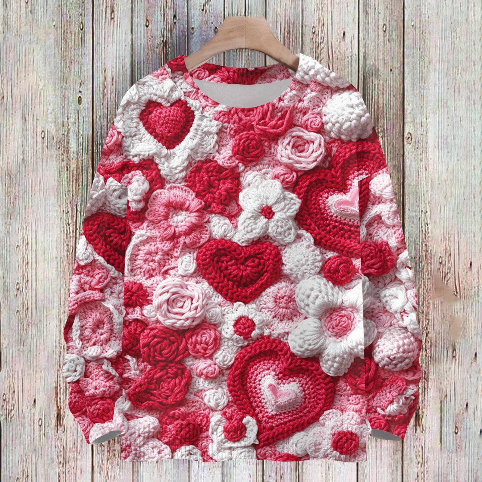 

Свитшоты ко Дню святого Валентина для детей, вязаные свитера для мальчиков и девочек, симпатичные рубашки, осенние свитера с круглым вырезом, топы 140