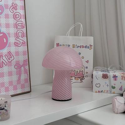 Glass Mini Mushroom Table Lamp Room Decoration Led Night Light Vintage Striped Home Decor Girl Bedroom Atmosphere Lighting Lamps