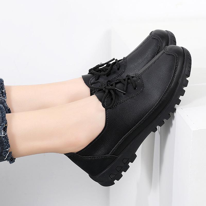 Tavaszi Új Valódi Bőr Egycipők Sekély Szájú Lapos Bőrcipők Marha Ín Talp Csúszásgátló Munka Terhes Anya Cipők