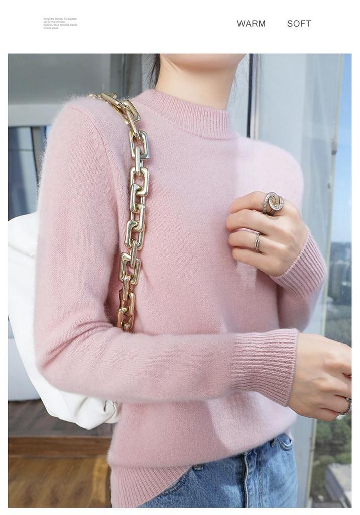 Chic Half-High Collar Wool Long-Sleeve Women's Sweater - Slim Fit Base Layer for Spring and Autumn