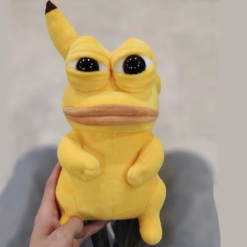 23cm Pokemon Pikachu Plush Toys Magic Expression Pepe The Sad Frog Kawaii Pikachu Cosplay Sad Frog Pepe Plush Doll