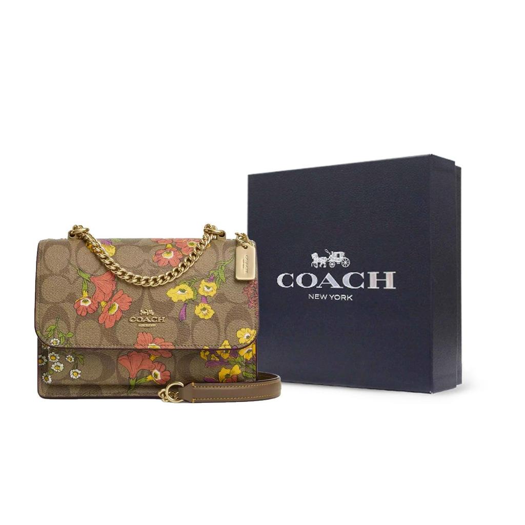 Coach Klare 17 Floral Print Signature Coated Canvas And Leather Shoulder Crossbody Bag Small Women Bags Gold Khaki Multicolor CR170-IME7V