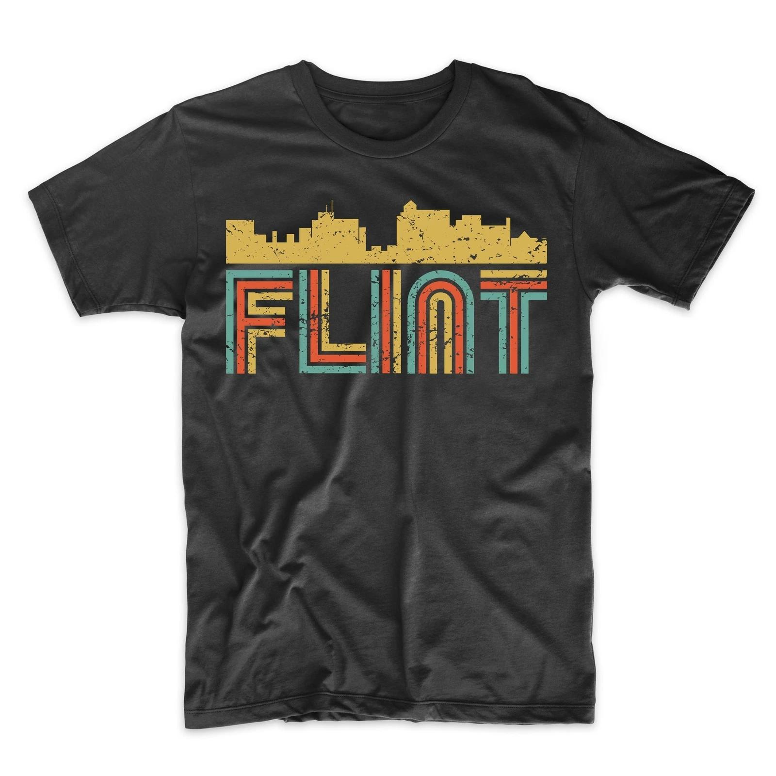 Men s Flint Shirt - Retro Vintage Style Flint Michigan Skyline T-Shirt 2XL