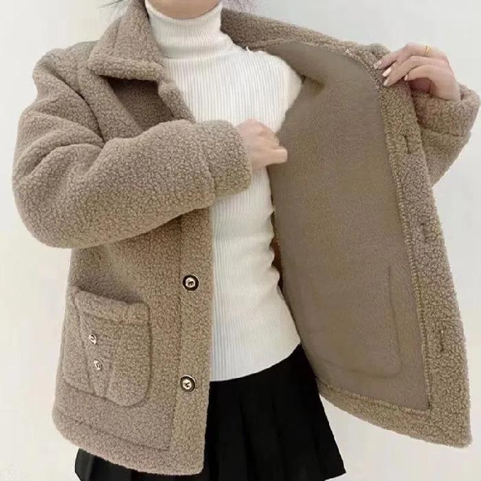 Composite Fleece Lined Winter Sherpa Jacket Women Coat Fashion Plus Size Thermal Wear Versatile Pellet Fleece Top