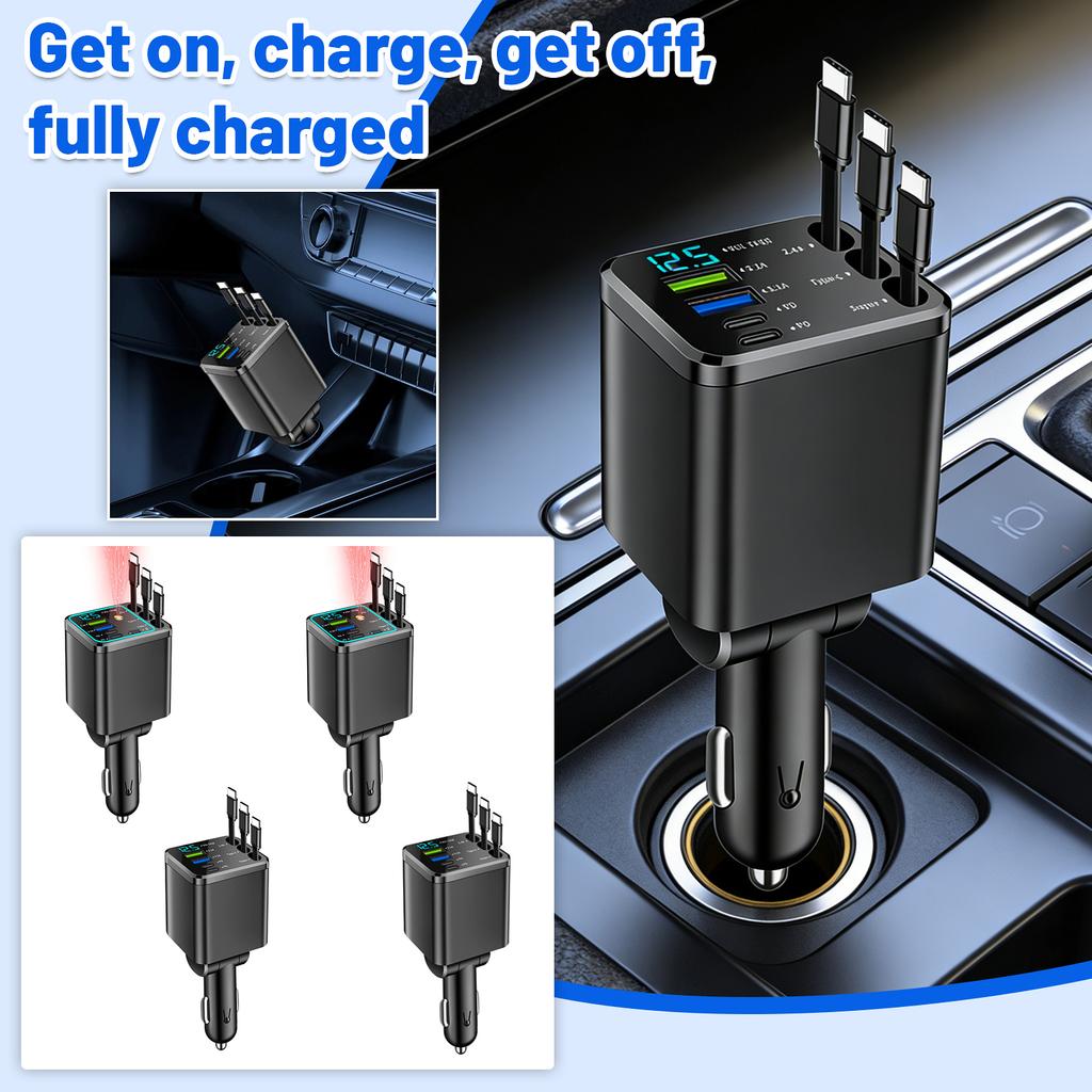 Digital Display Car Charger Retractable Cable Car Charger PD Fast Charging Fast Charging