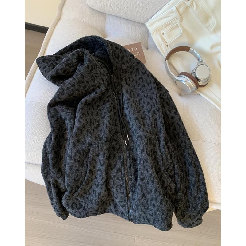 Coats for Women Jacket Autumn Winter Leopard Thickened Velvet Windbreaker Women Loose Casual Coat