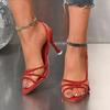 Fashion 2025 Summer New Pointed Toe Women's Modern Sandals Classics Crystal Slip on Thin Heel Outdoor Peep Toe Party Dress Heeled Sandal