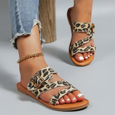 Fashion 2024 Women Summer Leopard Pattern Sandals New Fashion Retro Large Flat Slippers Outdoor Vacation Beach Casual Shoes Lightweight