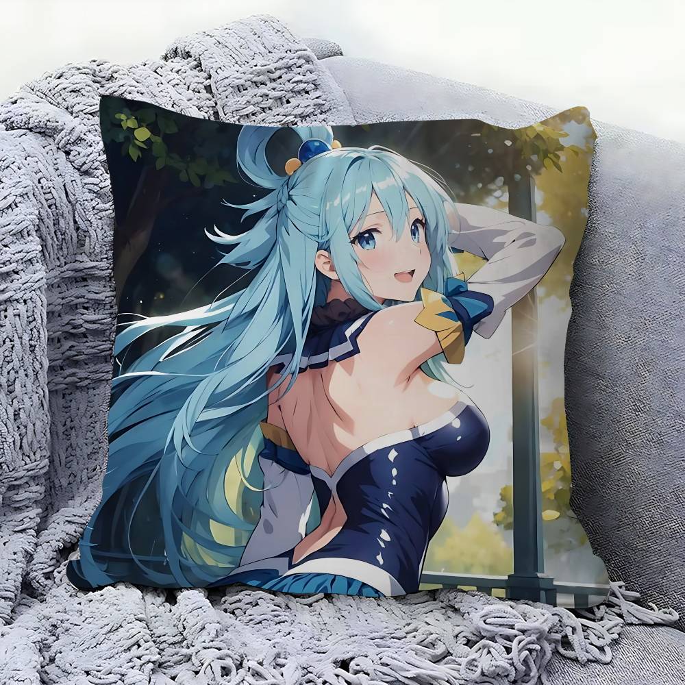 Anime-Konosuba Aqua Pillow Cushion Cover Pillowcase Living Room Sofa Home Decor Customized